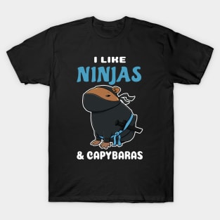 I Like Ninjas and Capybaras Cartoon T-Shirt